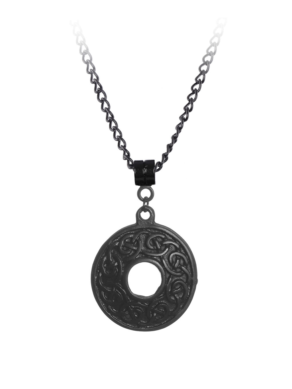 Erkek Siyah Oksit Kaplama Spiritüel Simge Uçlu Kolye-1