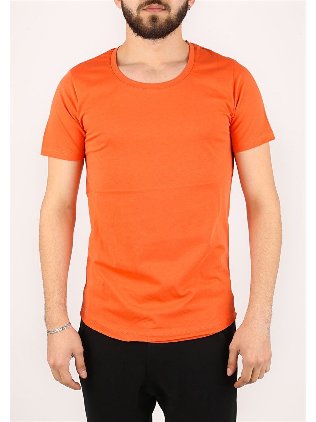 Bisiklet Yaka Turuncu %100 Pamuk Tişört 2308-2