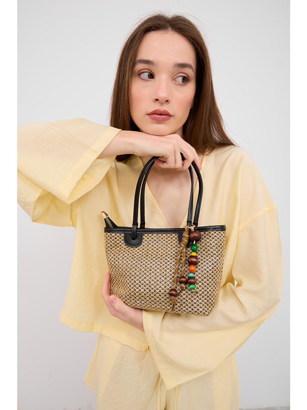 Roen Hasır Omuz Çantası Siyah-6