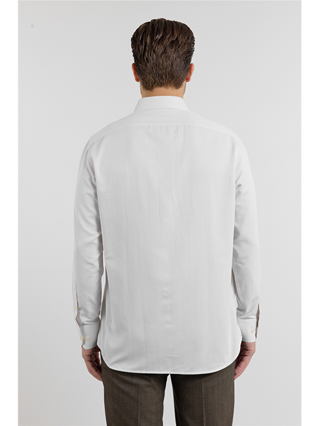 Koyu Bej Çizgili Desen Sert Yaka Uzun Kol Cepli Comfort Fit Pamuklu Gömlek 1004255268-4