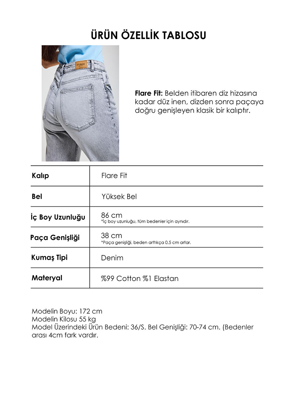 Kadın Gri 4s6-12 Flare Fit Komfort Kumaş Denim Jean-3