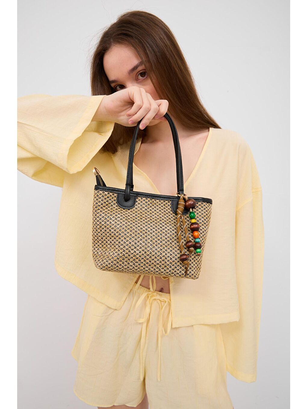 Roen Hasır Omuz Çantası Siyah-7