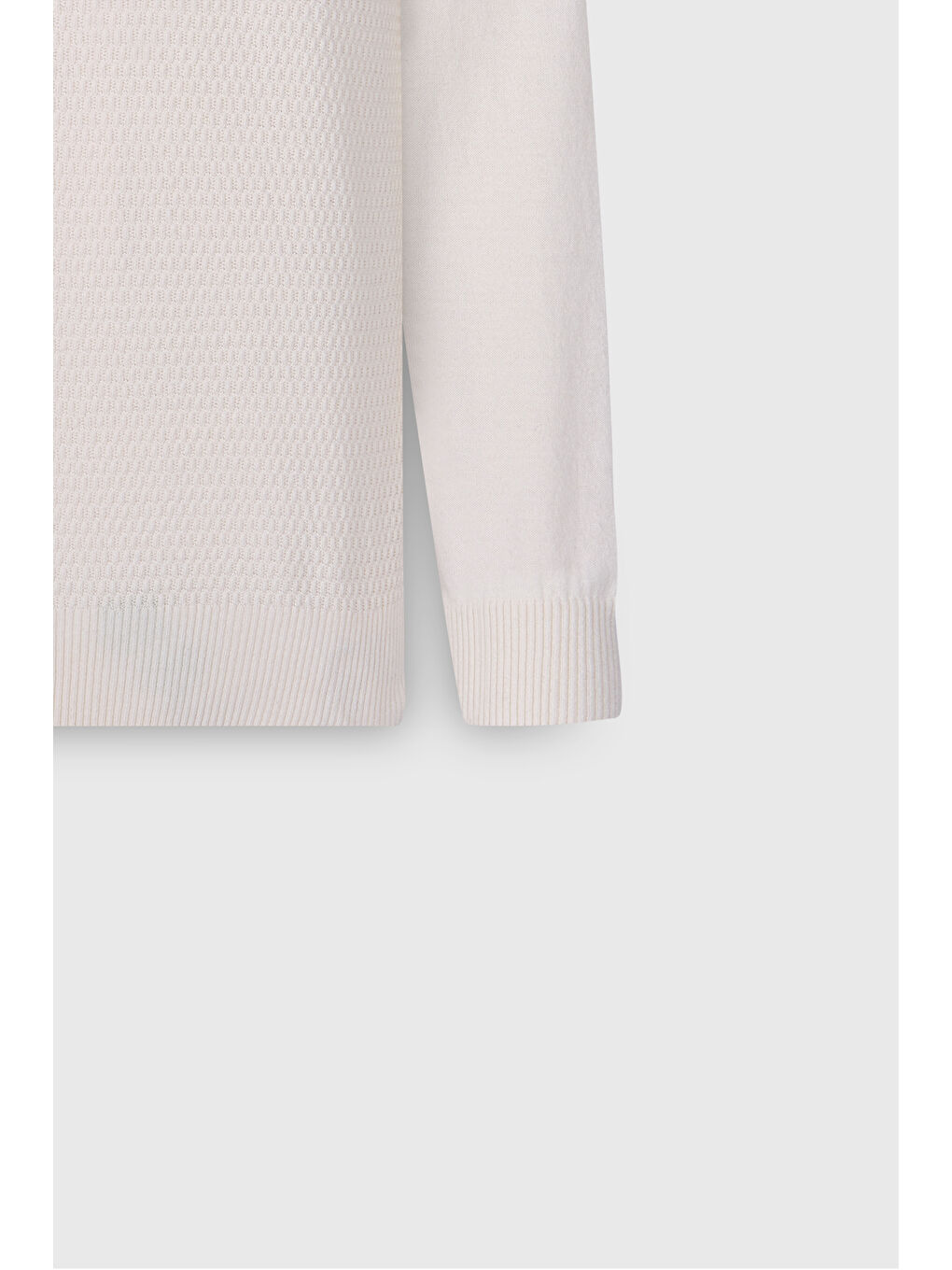 Erkek Ekru Pamuklu Standart Fit Normal Kesim Bisiklet Yaka Jakarlı Triko Kazak-7