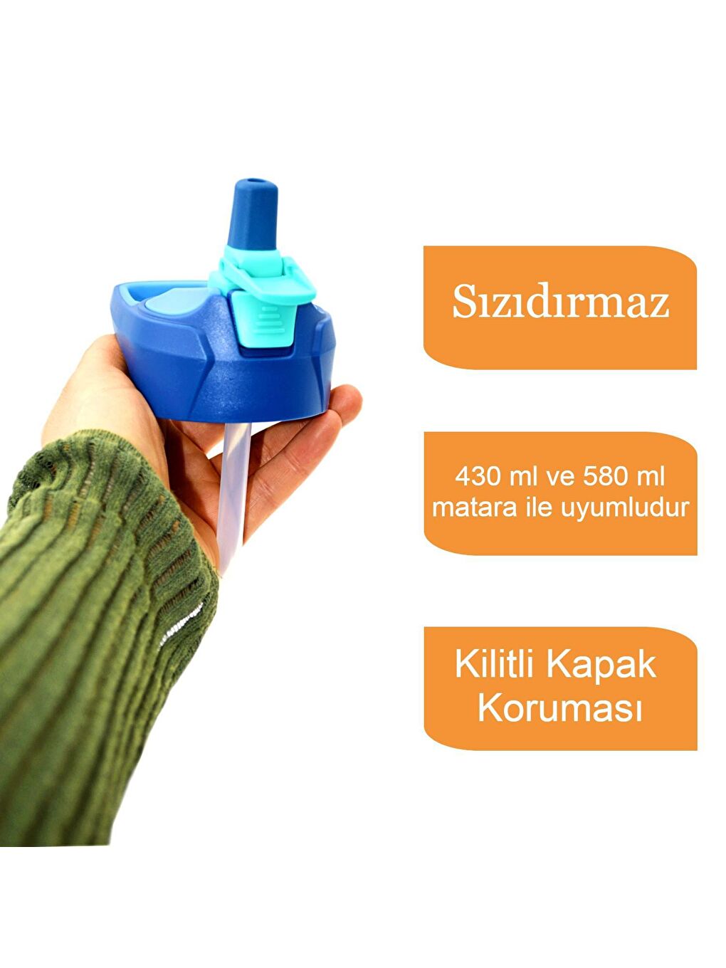 Picnik Çelik Matara 430 ml ve 580 ml Uyumlu Yedek Kapak Pipetli Mavi-2