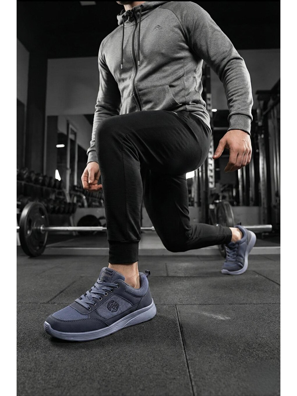 Gri Frie Bağcıklı Nefes Alabilen Hafif Rahat Taban Erkek Sneaker-2