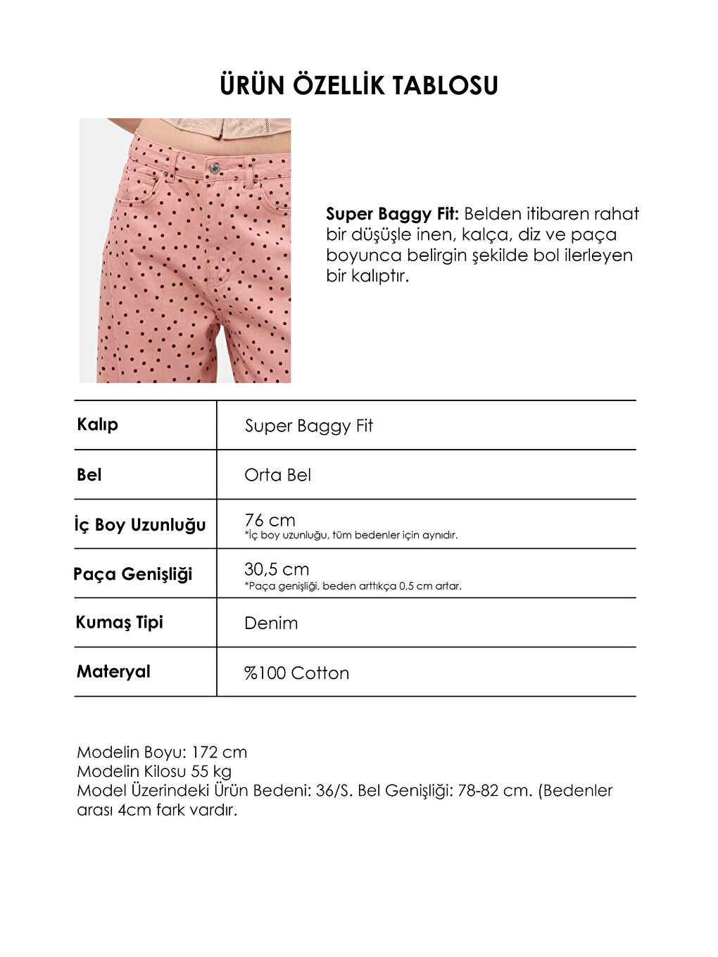Kadın Pembe 7s6-98 Süper Baggy Fit Puantiyeli Denim Jean-4