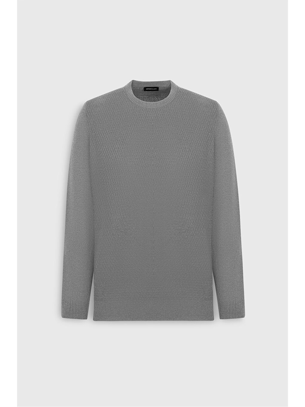 Erkek Gri Melanj Pamuklu Standart Fit Normal Kesim Bisiklet Yaka Jakarlı Triko Kazak-5