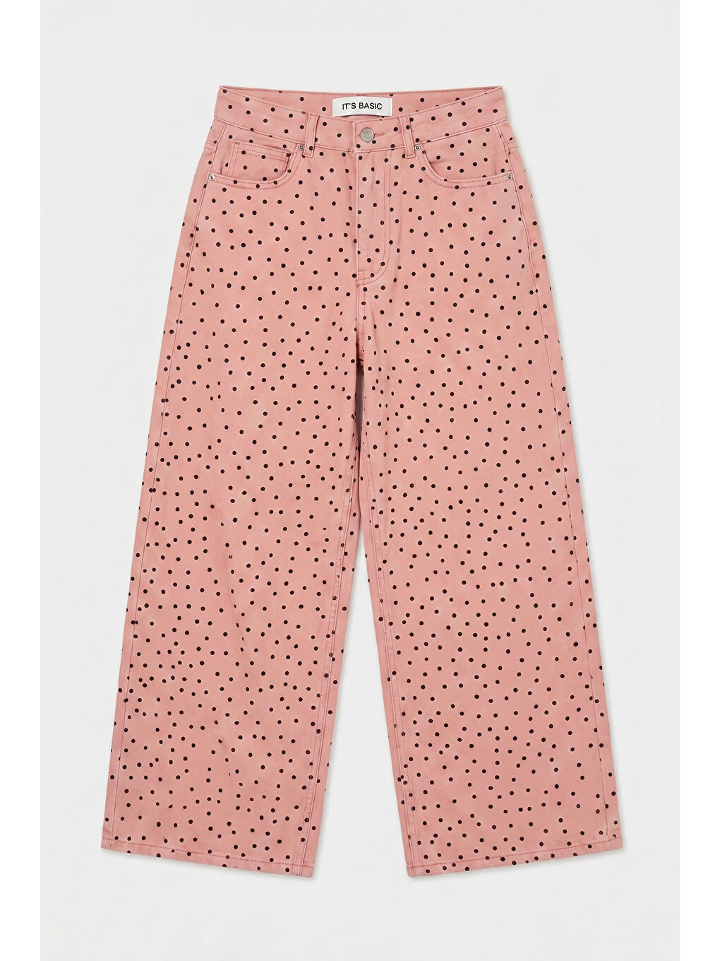 Kadın Pembe 7s6-98 Süper Baggy Fit Puantiyeli Denim Jean-5