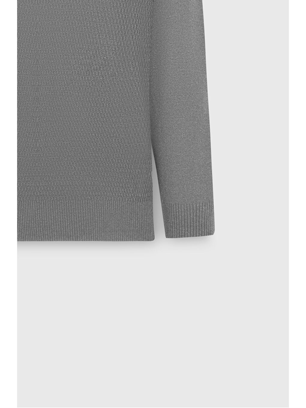 Erkek Gri Melanj Pamuklu Standart Fit Normal Kesim Bisiklet Yaka Jakarlı Triko Kazak-7