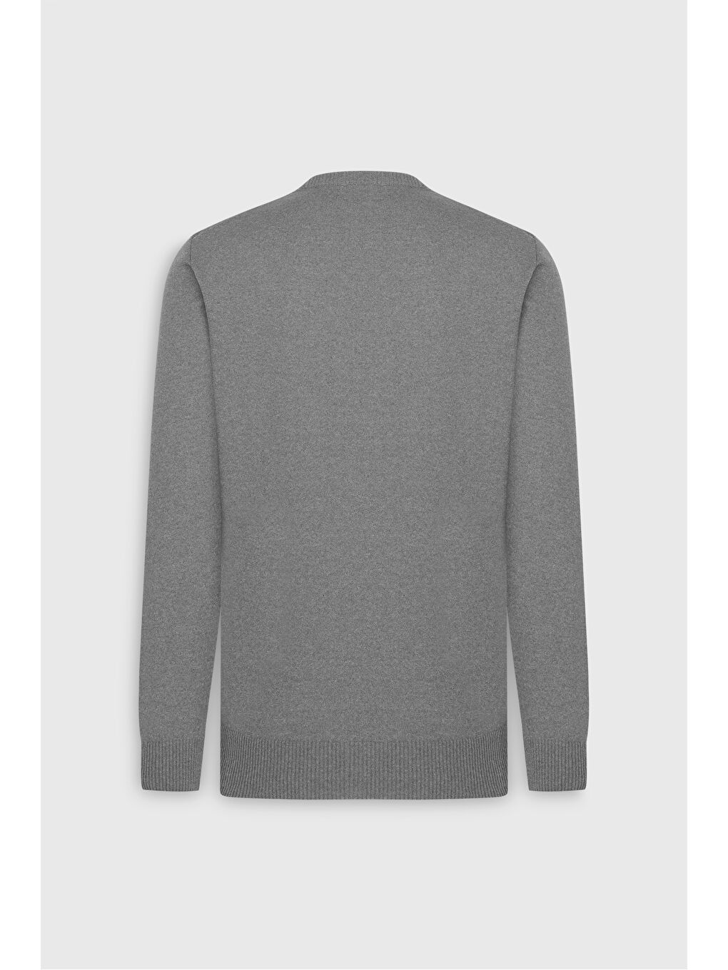 Erkek Gri Melanj Pamuklu Standart Fit Normal Kesim Bisiklet Yaka Jakarlı Triko Kazak-8