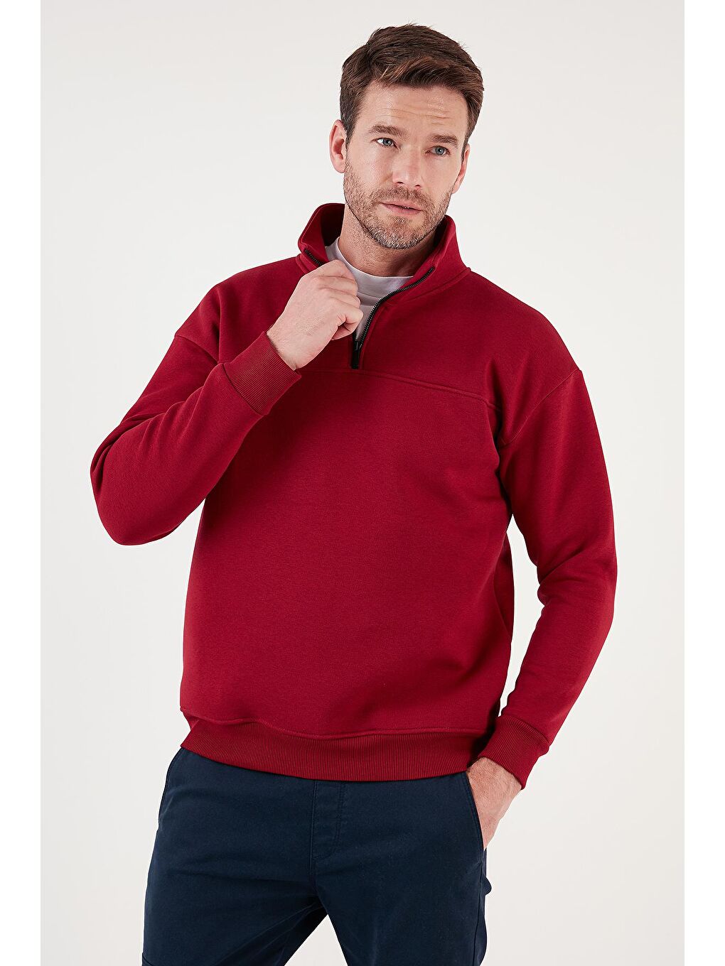 Buratti Bordo Regular Fit Pamuklu İçi Tüylü Yumuşak Şardonlu Kışlık Sweat 59053431