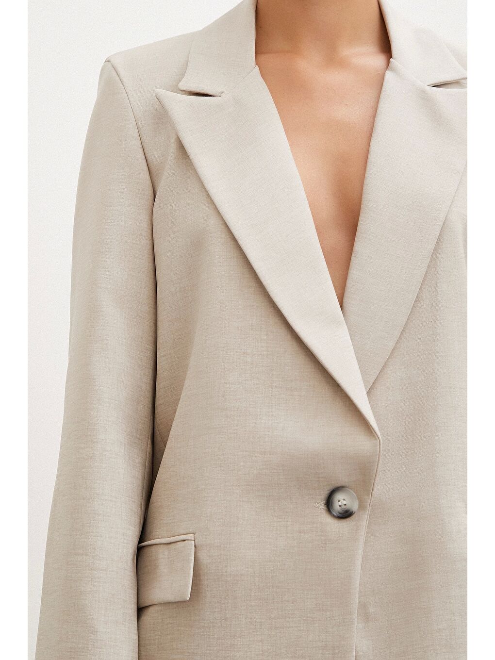 Tek Düğmeli Blazer Ceket Bej-3