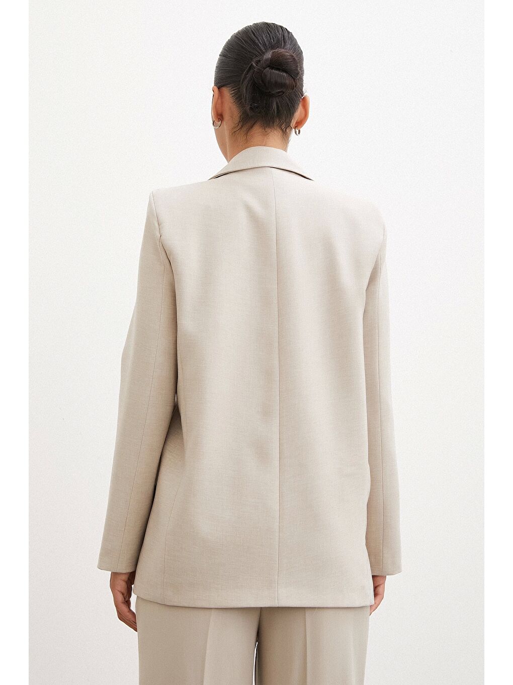 Tek Düğmeli Blazer Ceket Bej-4