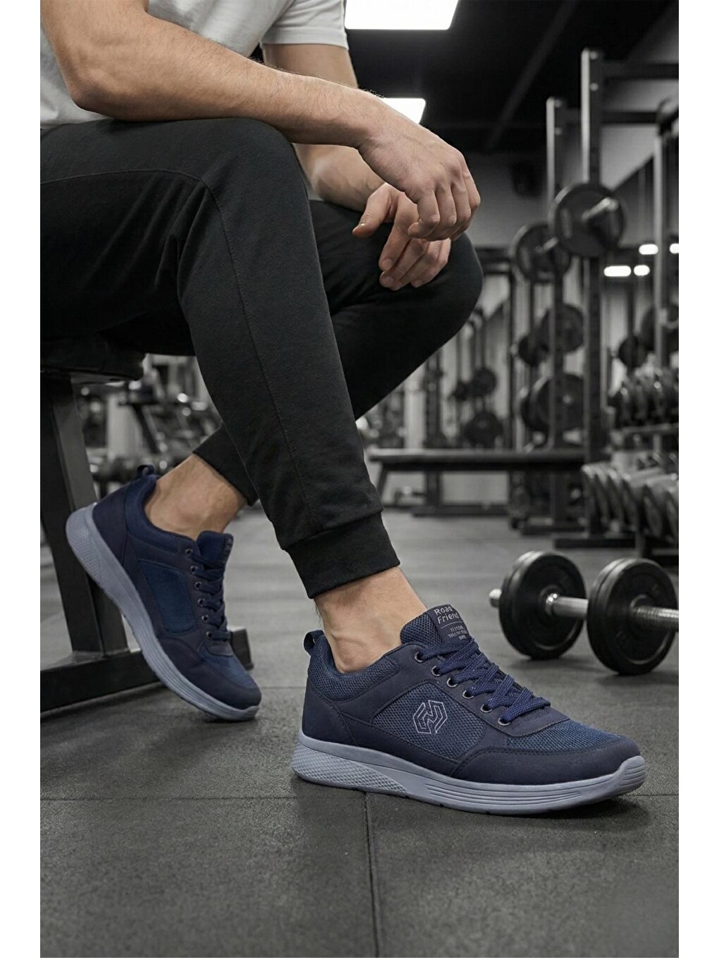 Lacivert Frie Bağcıklı Nefes Alabilen Hafif Rahat Taban Erkek Sneaker-2