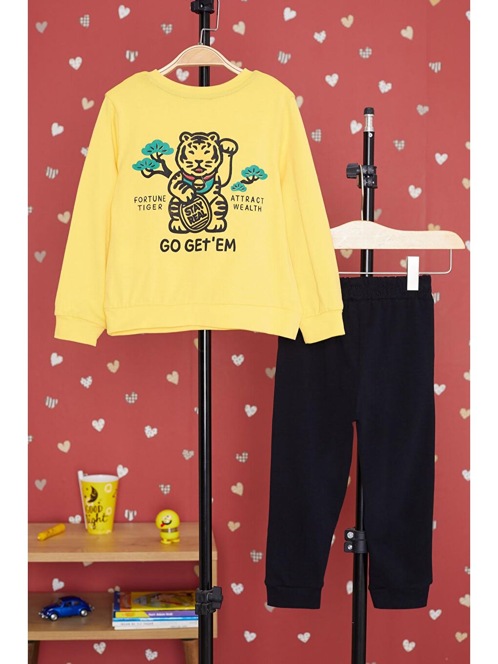 Sarı Kaplan Baskılı Cepli Erkek Bebek Eşofman Takımı 17319-1