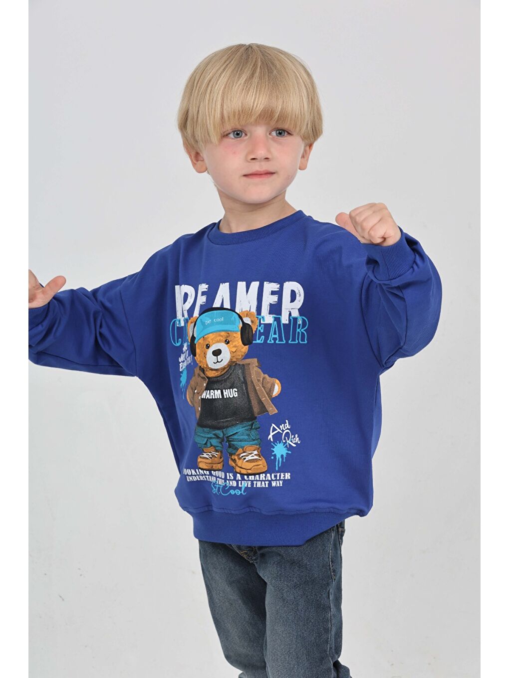 Mavi Erkek Çocuk Dreamer Ayı Baskılı Sweatshirt