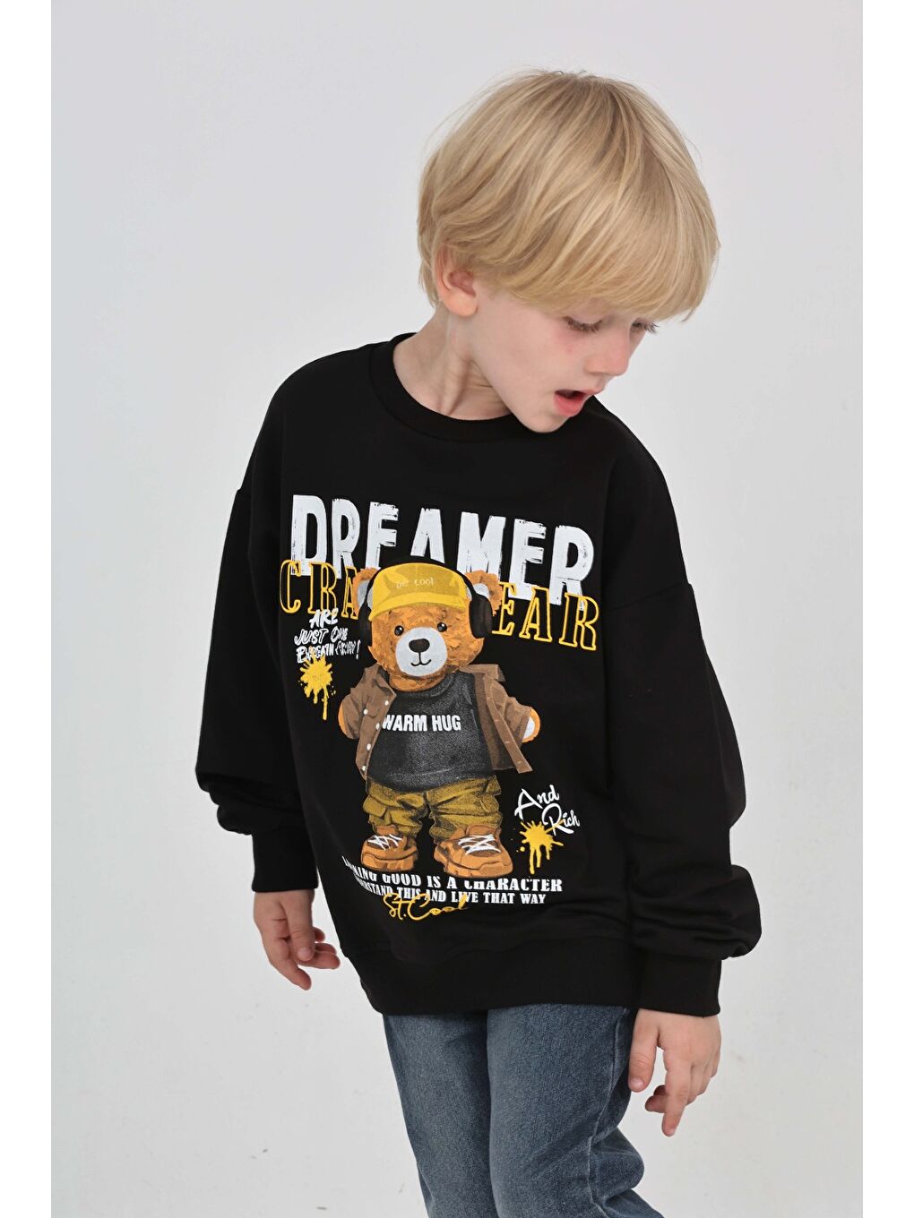 Siyah Erkek Çocuk Dreamer Ayı Baskılı Sweatshirt-2