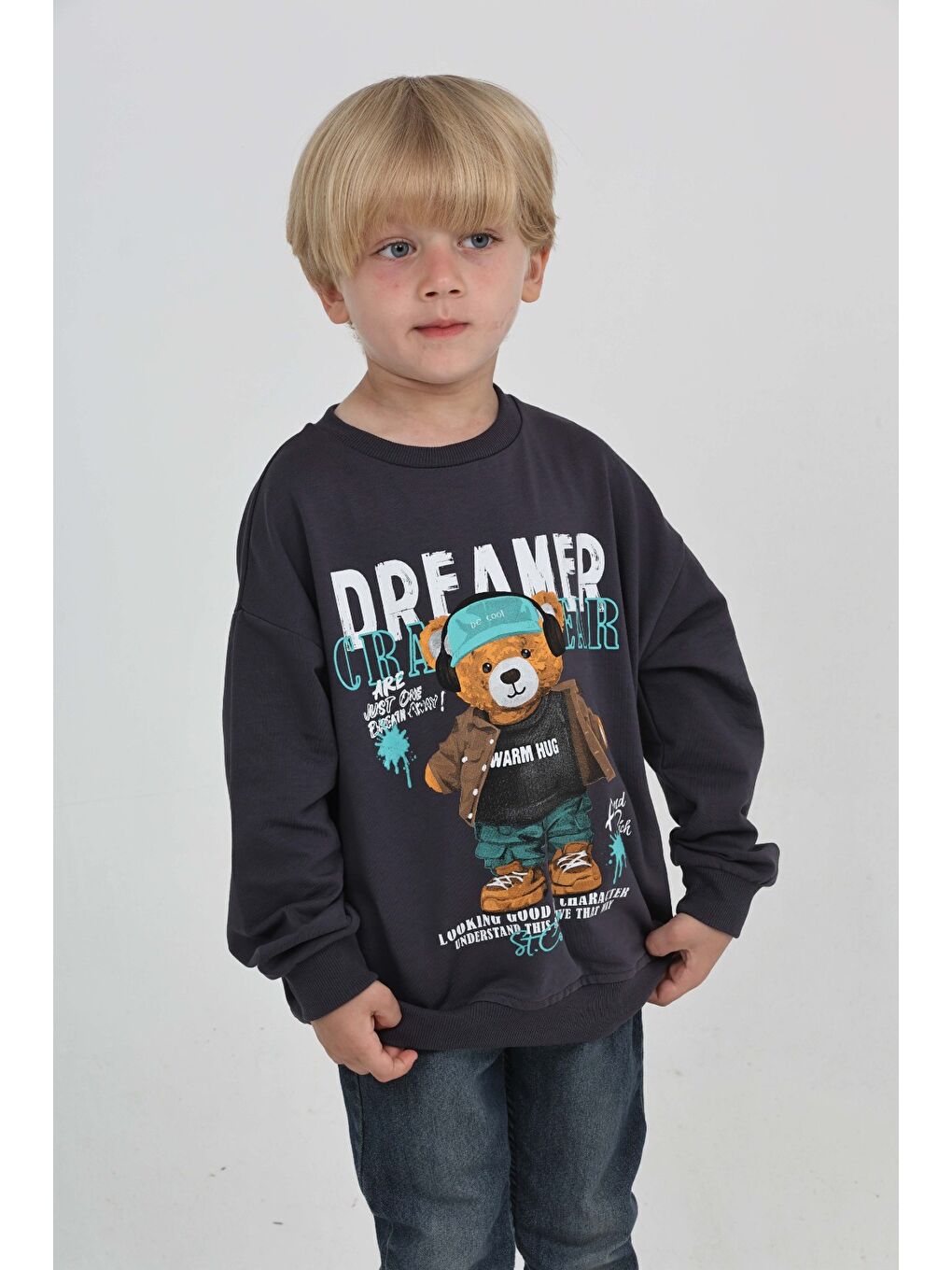 Antrasit Erkek Çocuk Dreamer Ayı Baskılı Sweatshirt-2