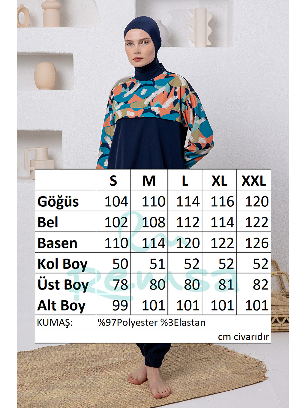 Spor Elastan Tam Kapalı Tesettür Mayo 1217 Koyu Lacivert01-3