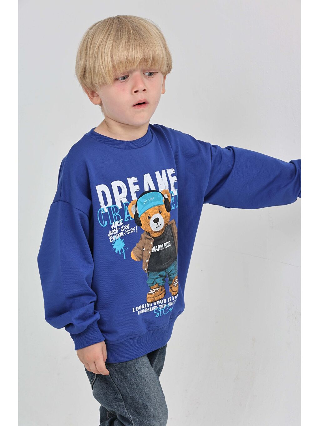 Mavi Erkek Çocuk Dreamer Ayı Baskılı Sweatshirt-1