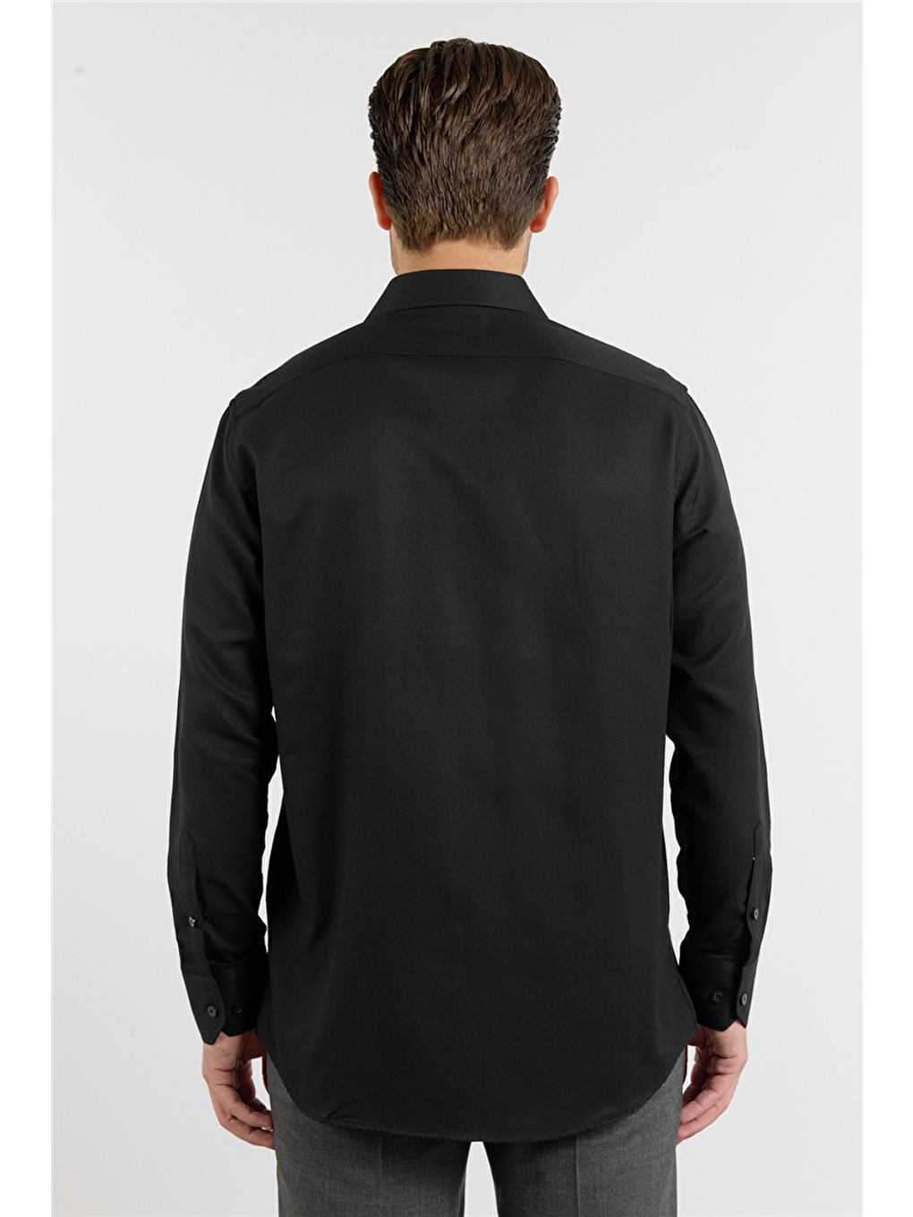 Siyah Kendinden Desenli Sert Yaka Uzun Kol Cepli Comfort Fit Pamuklu Gömlek 1004255206-4