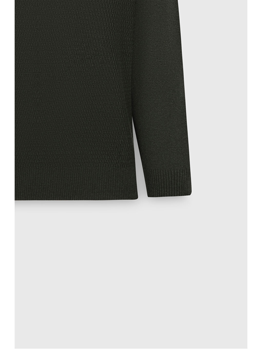 Erkek Haki Pamuklu Standart Fit Normal Kesim Bisiklet Yaka Jakarlı Triko Kazak-8