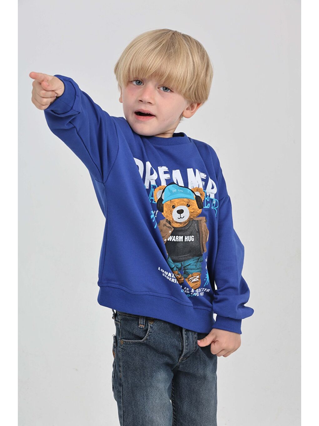 Mavi Erkek Çocuk Dreamer Ayı Baskılı Sweatshirt-2