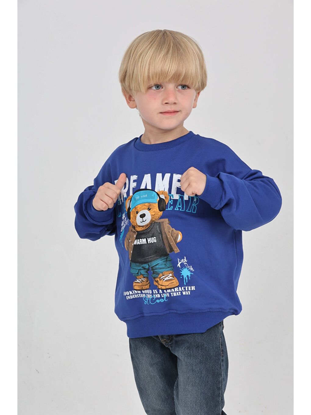 Mavi Erkek Çocuk Dreamer Ayı Baskılı Sweatshirt-3