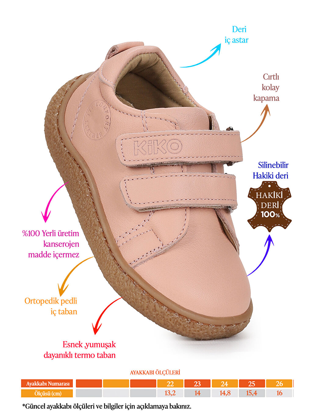 Pembe Luqa %100 Deri Günlük Kız Bebek Spor Ayakkabı-1