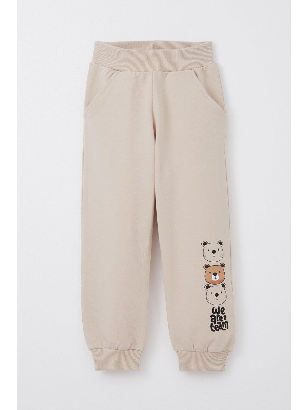 Erkek Bebek Eşofman Takım Sevimli Ayıcık Desenli Kanguru Cepli Bej (9 Ay)-2