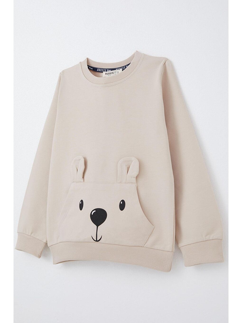 Erkek Bebek Eşofman Takım Sevimli Ayıcık Desenli Kanguru Cepli Bej (9 Ay)-5