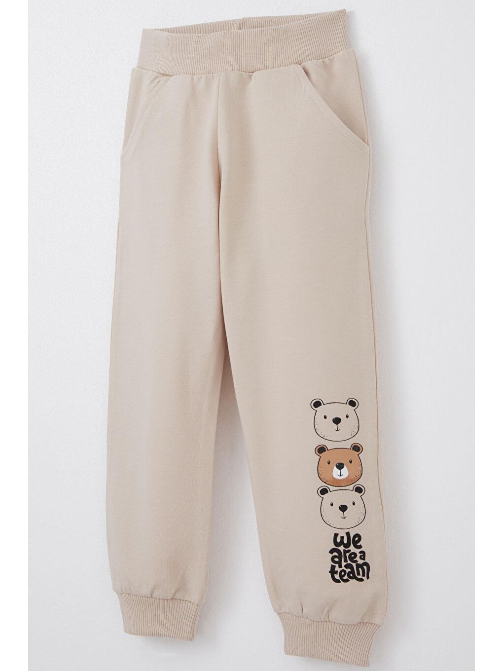 Erkek Bebek Eşofman Takım Sevimli Ayıcık Desenli Kanguru Cepli Bej (9 Ay)-6