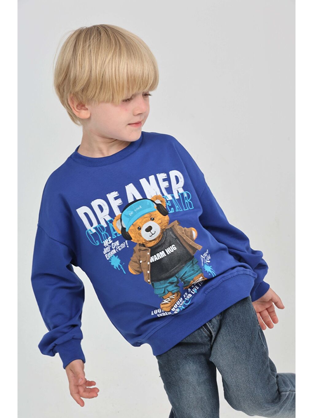Mavi Erkek Çocuk Dreamer Ayı Baskılı Sweatshirt-4
