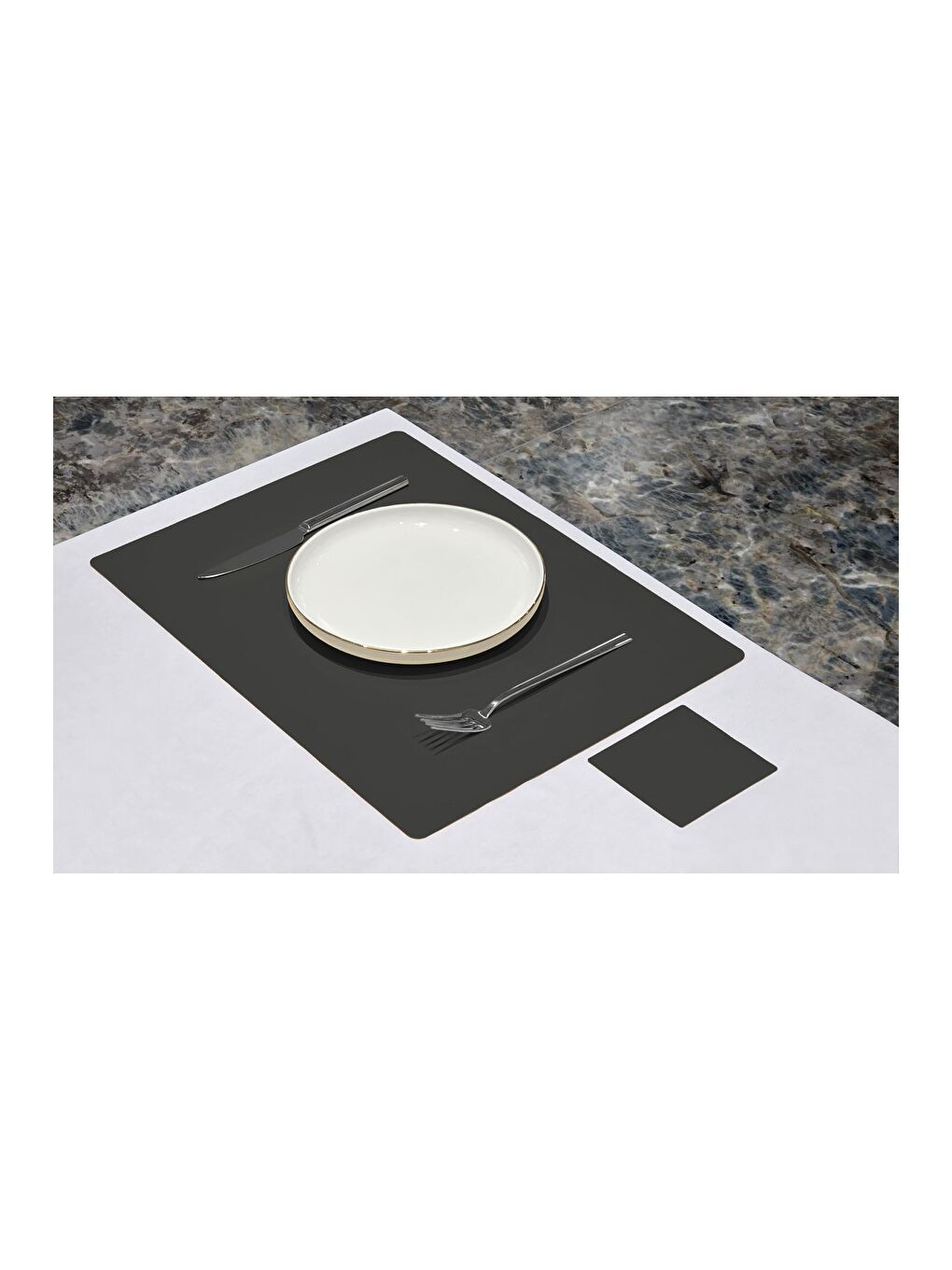 Gri Deri Amerikan Servis Supla Placemats Dikdörtgen model  Antrasit 2 Kişilik 4 Parça