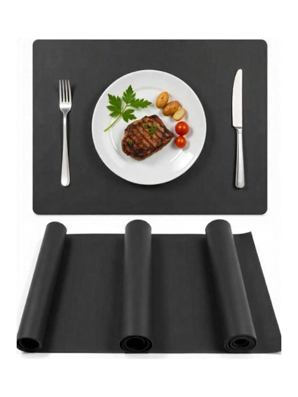 Gri Deri Amerikan Servis Supla Placemats Dikdörtgen model  Antrasit 2 Kişilik 4 Parça-1