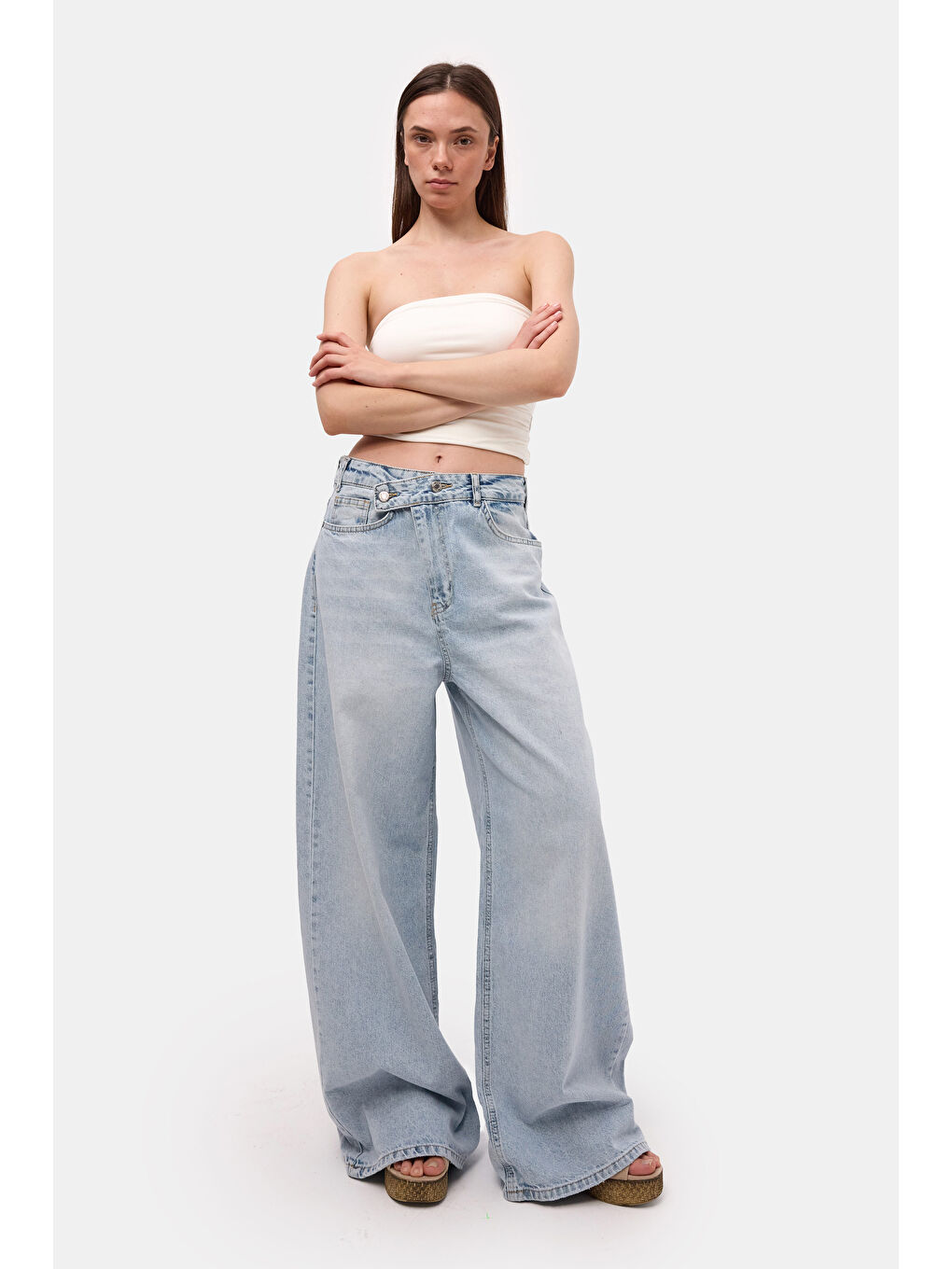 Mavi Kadın Jean Rengi 4s6-3 Mega Baggy Fit Kemer Detaylı Bol Kesim Denim Jean-1