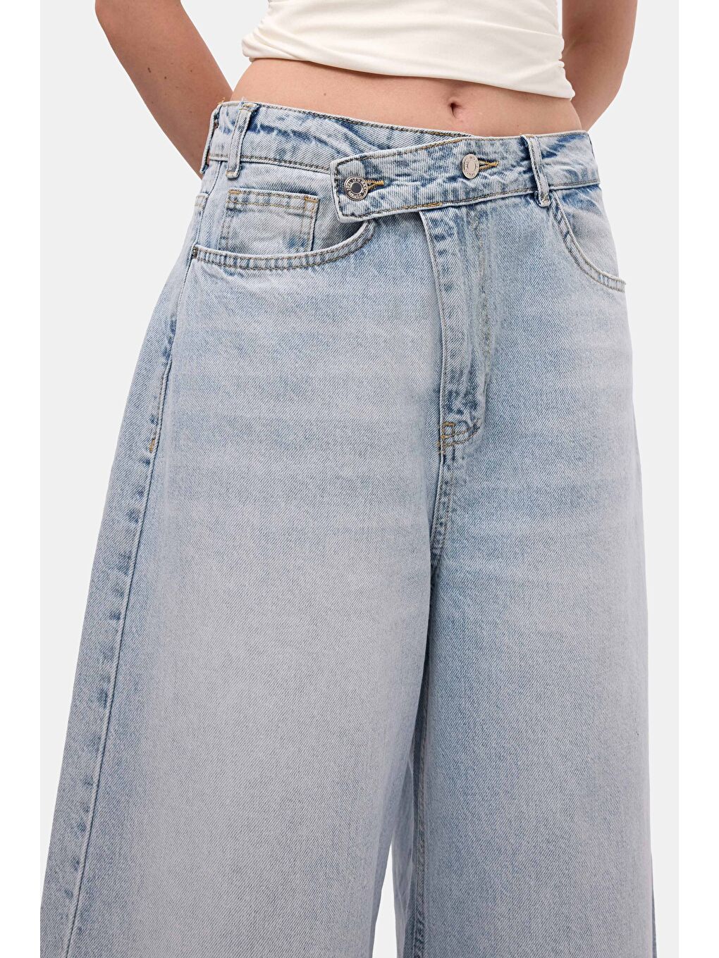 Mavi Kadın Jean Rengi 4s6-3 Mega Baggy Fit Kemer Detaylı Bol Kesim Denim Jean-2