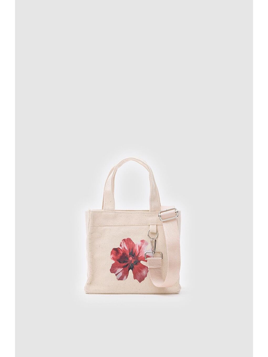 Ekru Salva Mini Desenli Kanvas Çapraz Çanta Krem-1