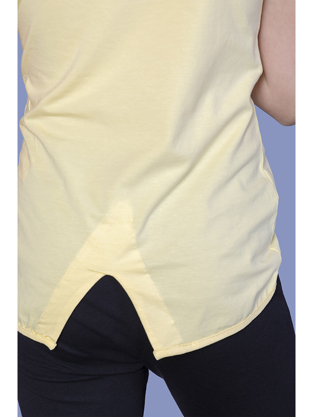 Sarı Kız Çocuk Varak Baskılı Taş İşlemeli Tişört-1