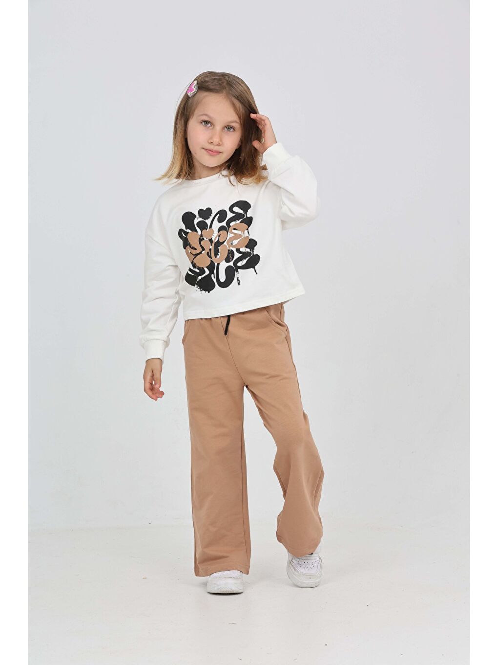 Ekru Kız Çocuk Nice Baskılı Eşofman Takım-1