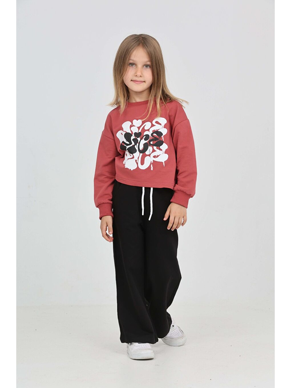 Kahverengi Kız Çocuk Nice Baskılı Eşofman Takım-1