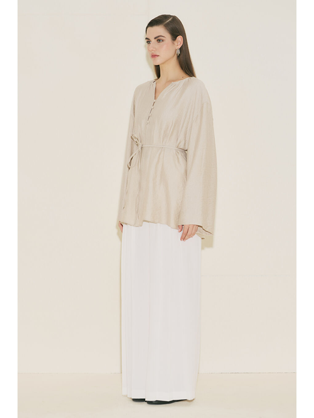 Bej Dokulu Dökümlü Tunik Taş-2