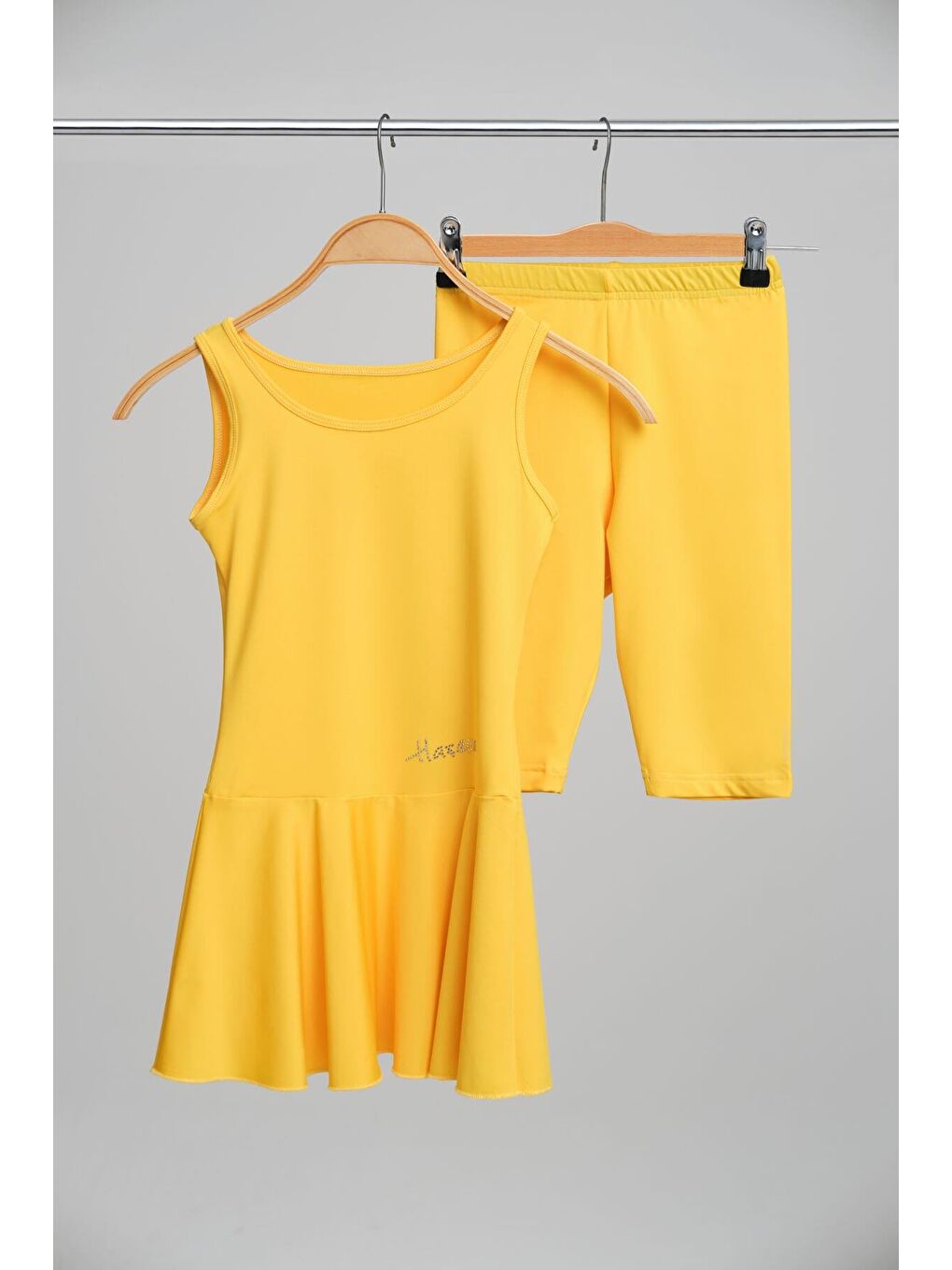 Etekli Sıfır Kol Sarı Kız Çocuk 2 Parça Mayo Takımı 2820