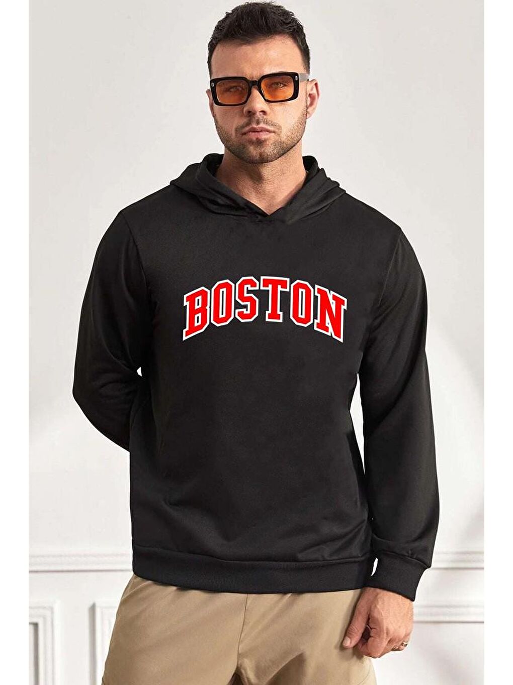 uyguntarz Siyah Unisex Boston Baskılı Sweatshirt - 1