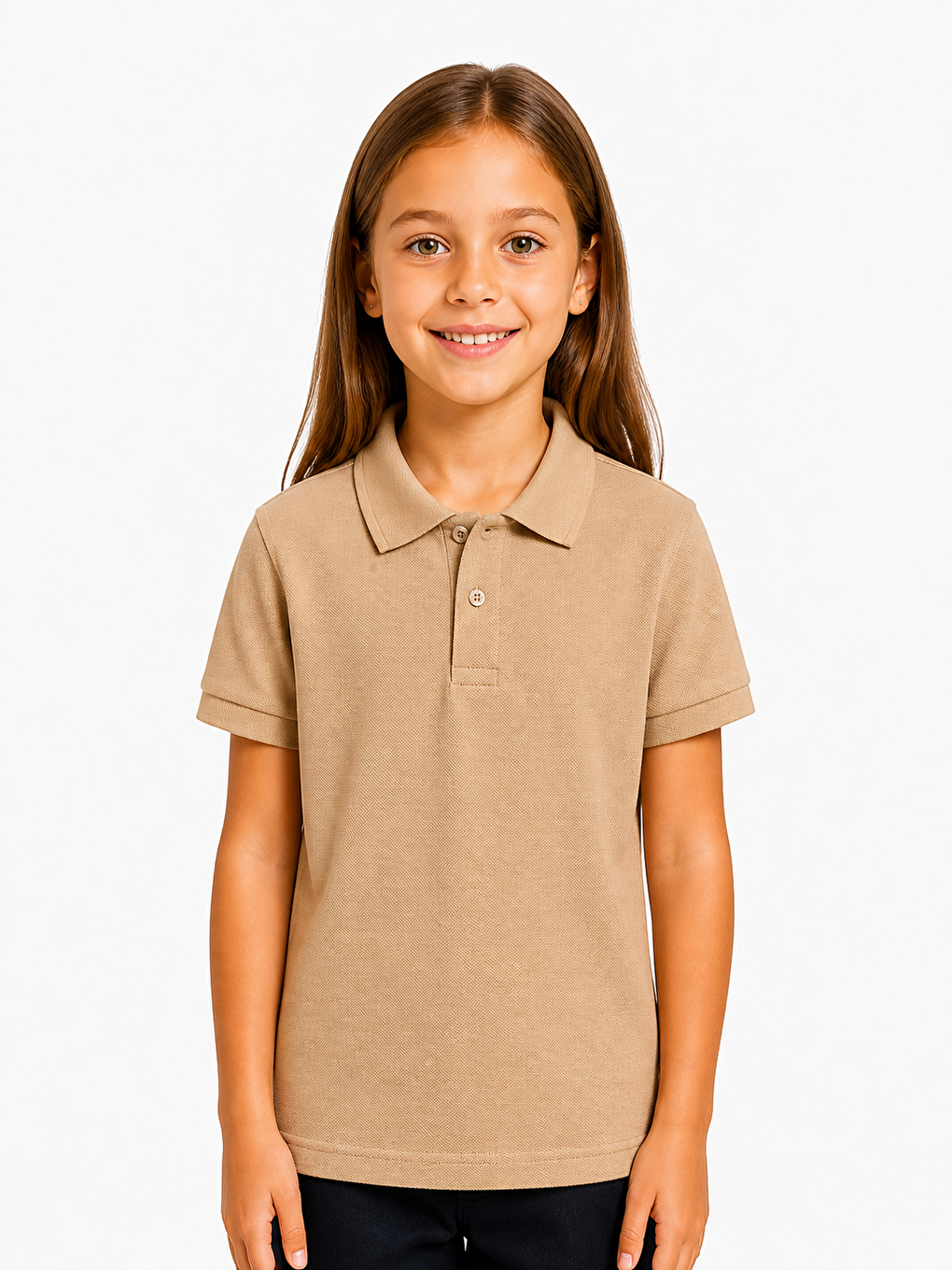 Bej Kids Polo Yaka Basic Kısa Kollu Unisex Çocuk Tişört