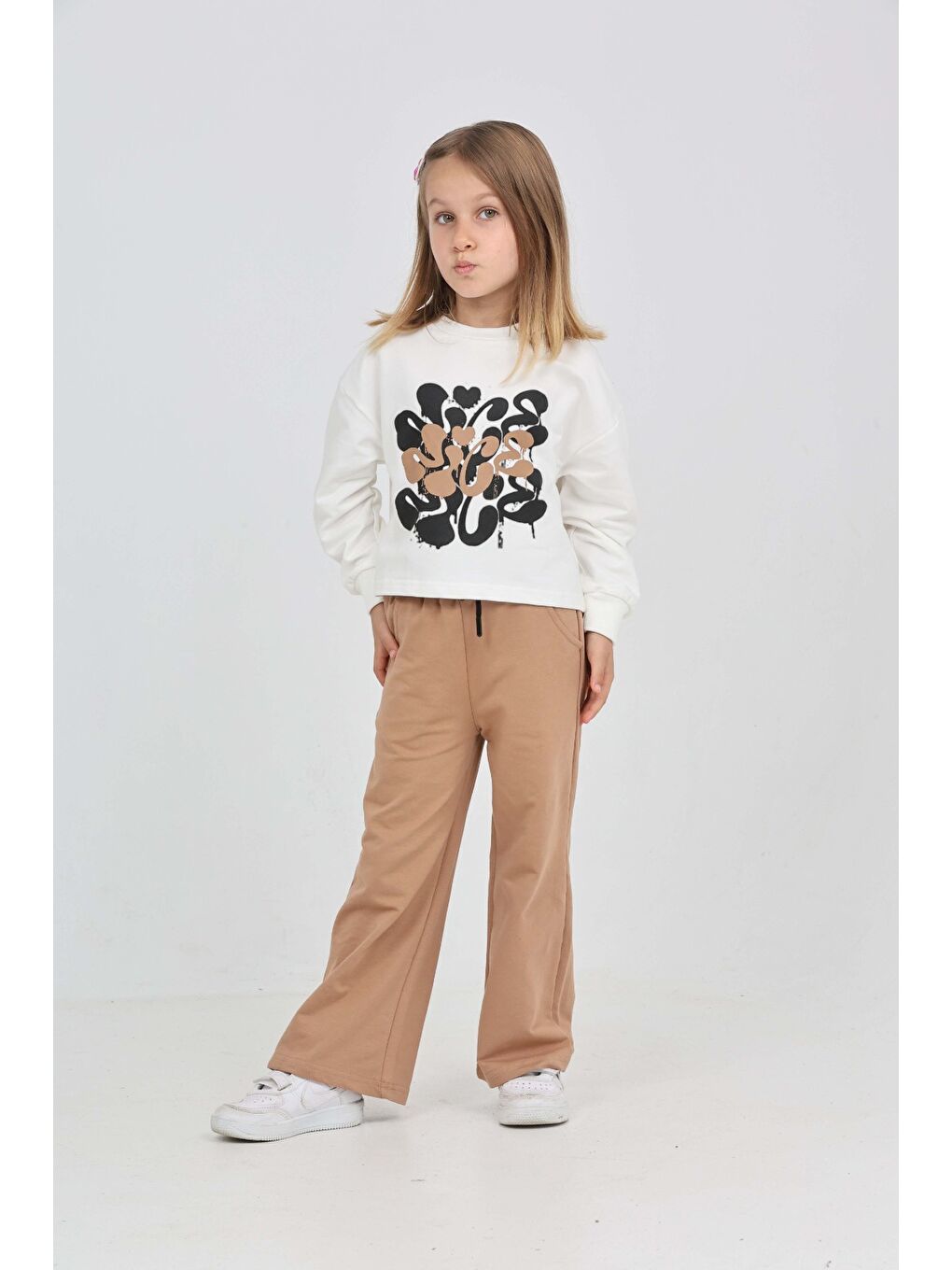 Ekru Kız Çocuk Nice Baskılı Eşofman Takım-2