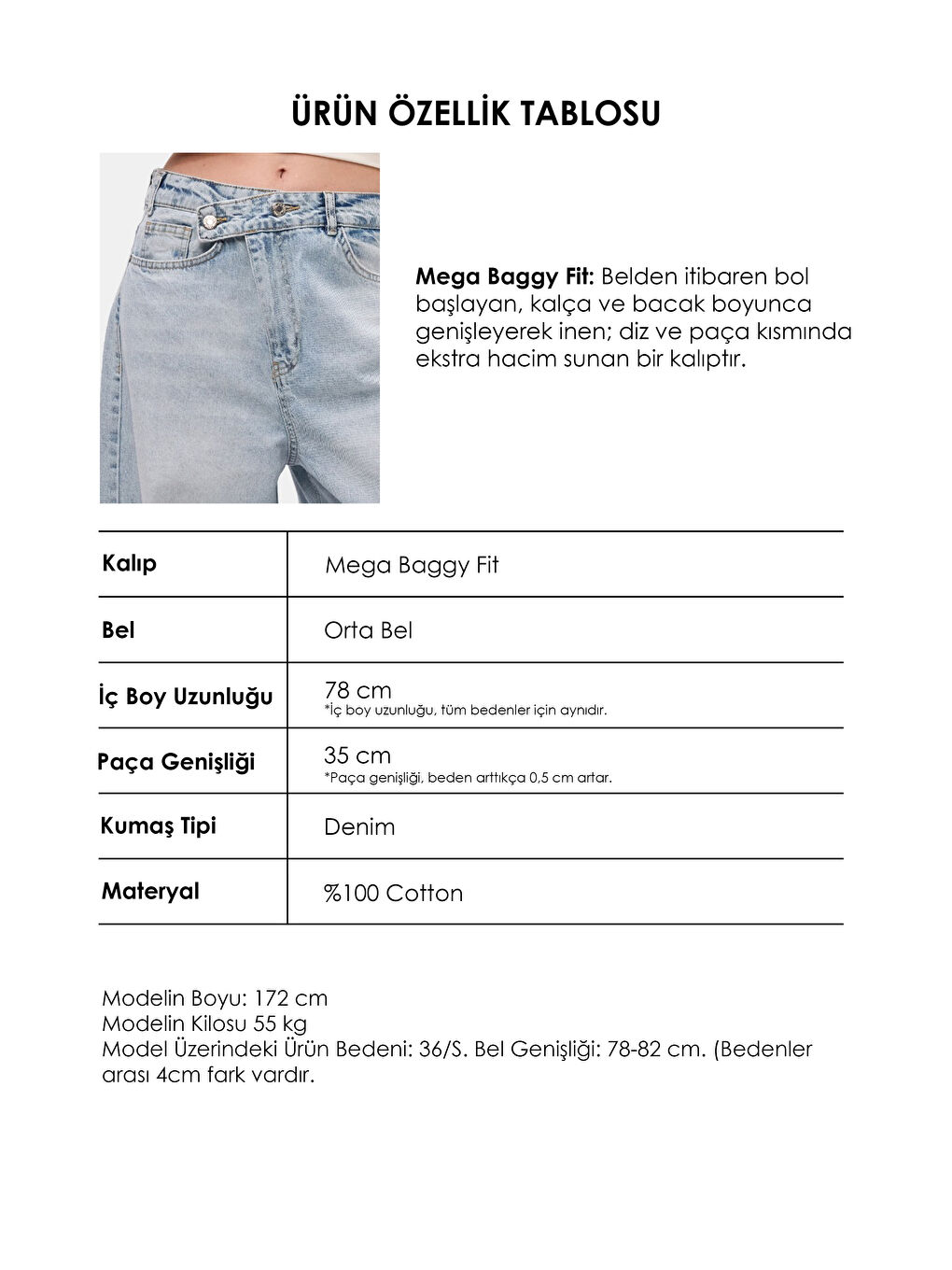 Mavi Kadın Jean Rengi 4s6-3 Mega Baggy Fit Kemer Detaylı Bol Kesim Denim Jean-5