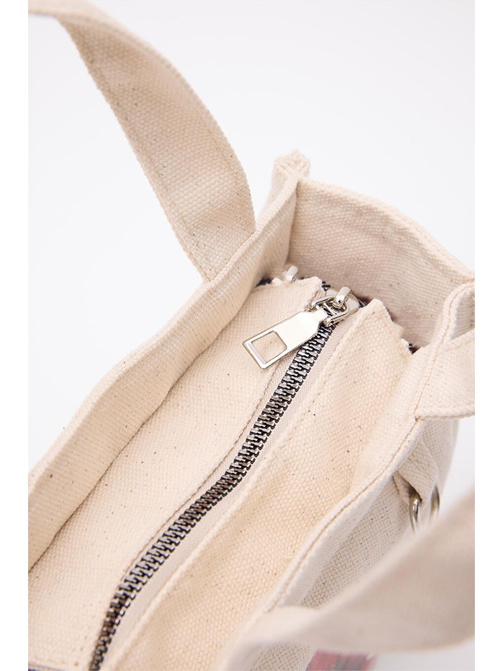 Ekru Salva Mini Desenli Kanvas Çapraz Çanta Krem-3