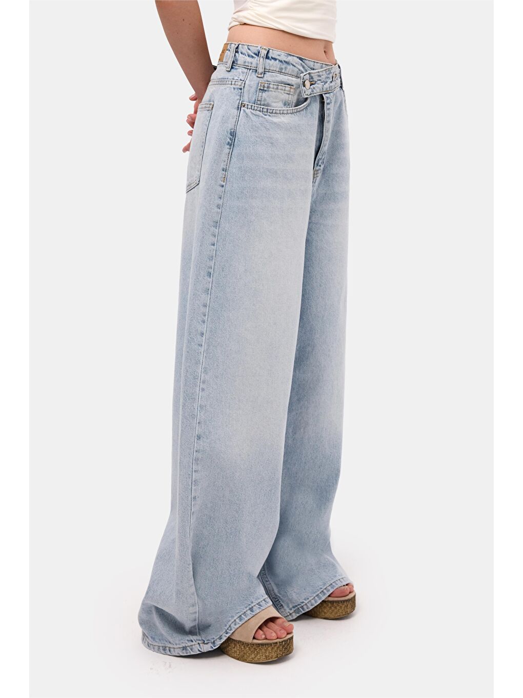 Mavi Kadın Jean Rengi 4s6-3 Mega Baggy Fit Kemer Detaylı Bol Kesim Denim Jean-6