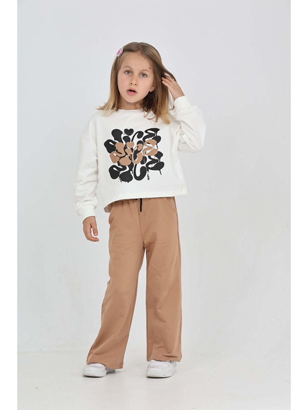 Ekru Kız Çocuk Nice Baskılı Eşofman Takım-3